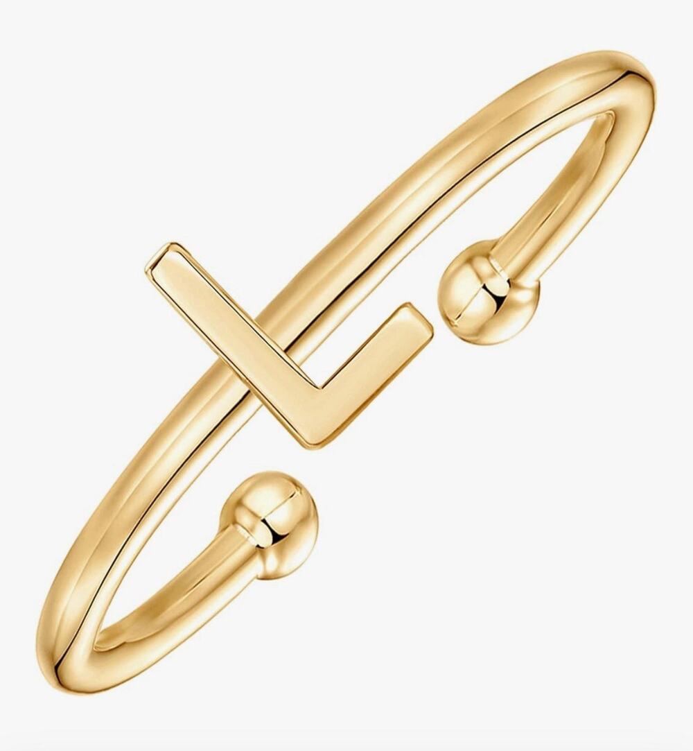 PAVOI 14K Yellow Gold Plated Initial Letter L Adjustable Ring